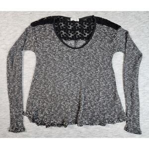 Sheer Long Sleeve Shirt Lace Embroidered Detail Scoop Neck Womens Size Large